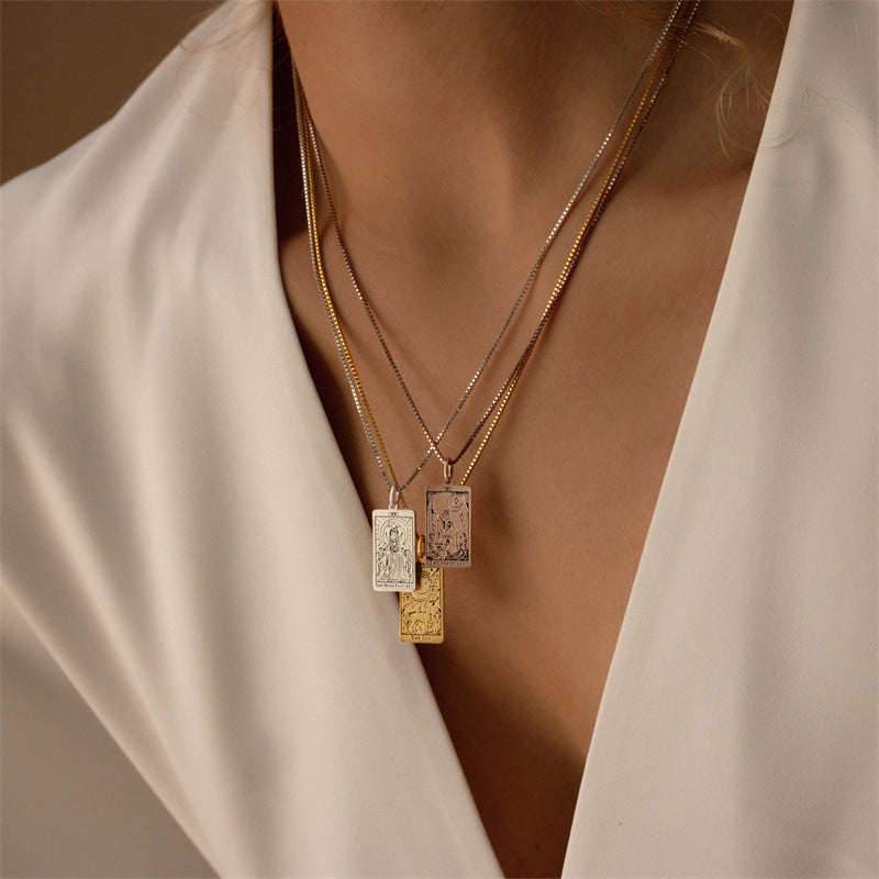 Pendant With Exquisite Square Tarot Pattern Necklace