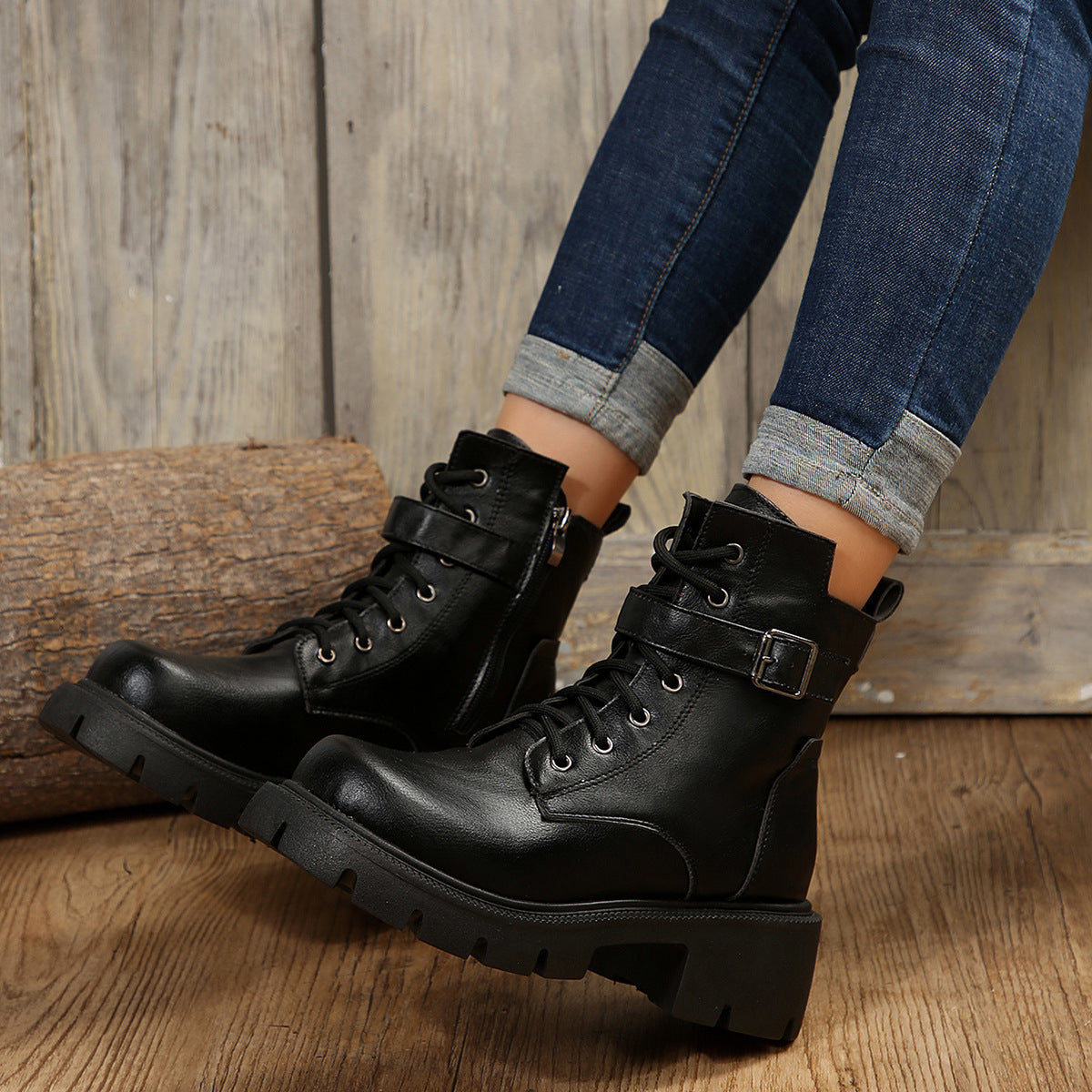 Botas Martin para mujer otoño e invierno nuevas tallas grandes cabeza redonda tacón grueso Casual media pantorrilla