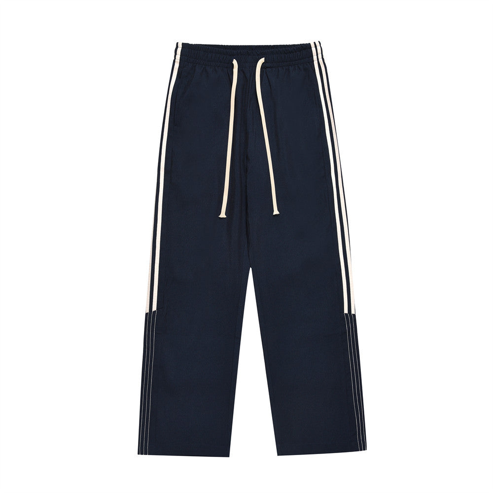 Men's Loose Color Contrast Patchwork Side Striped Sports Straight Trousers