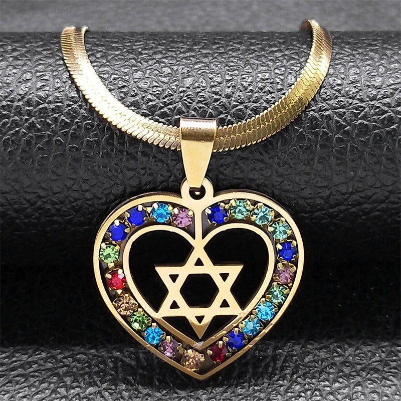 Collier géométrique en Zircon de couleur étoile à Six branches en acier inoxydable