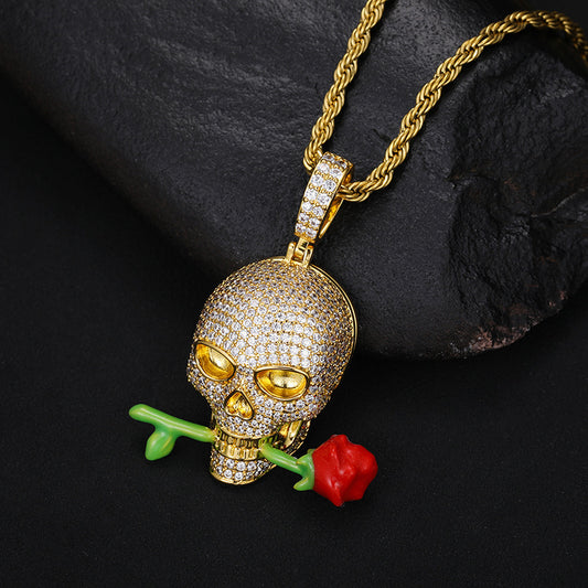 Colgante luminoso de calavera con rosa epoxi