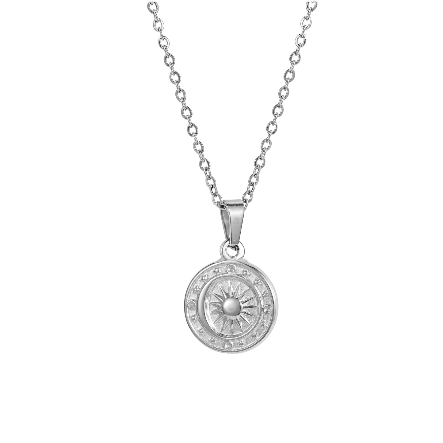 Collier pendentif boussole XINGX soleil lune en acier titane