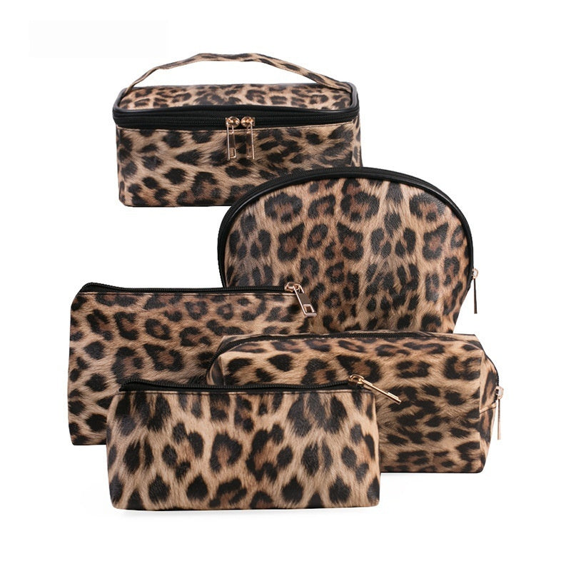 Bolsa de maquillaje con estampado de leopardo Bolsa de almacenamiento de viaje portátil de PU