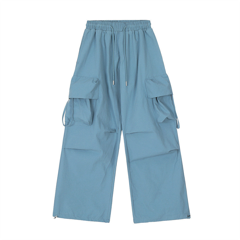 Loose Design Pleated Solid Color Multi-pocket Ankle Banded Pants