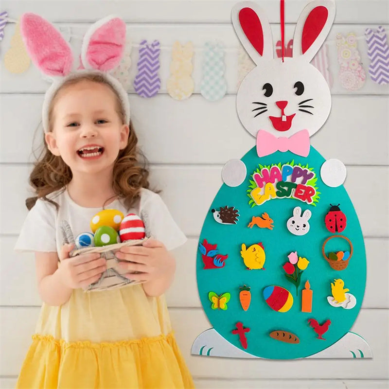 Colgantes de conejito de fieltro DIY para niños de Pascua, juguete con alfabeto desmontable, adorno de Pascua, regalo de Pascua para decoración de la pared de la puerta del hogar