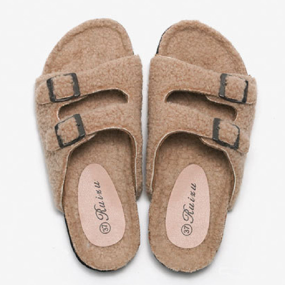 Chaussures de plage décontractées pour femmes, pantoufles chaudes à boucle