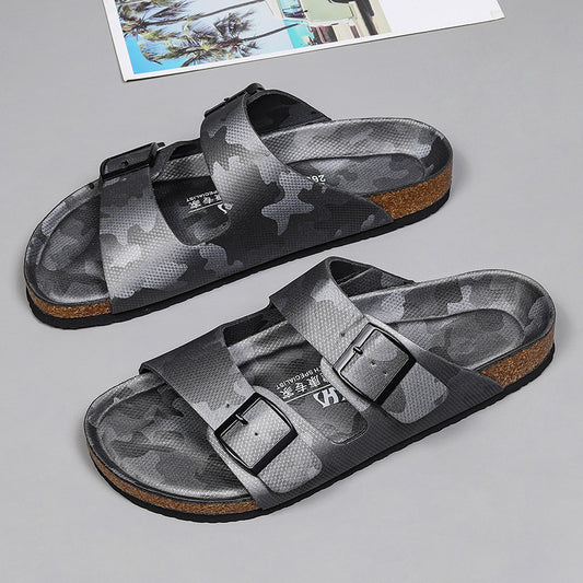 Pantoufles à plateforme en cuir givré pour hommes et femmes, pantoufles à Double boutonnage à deux mots