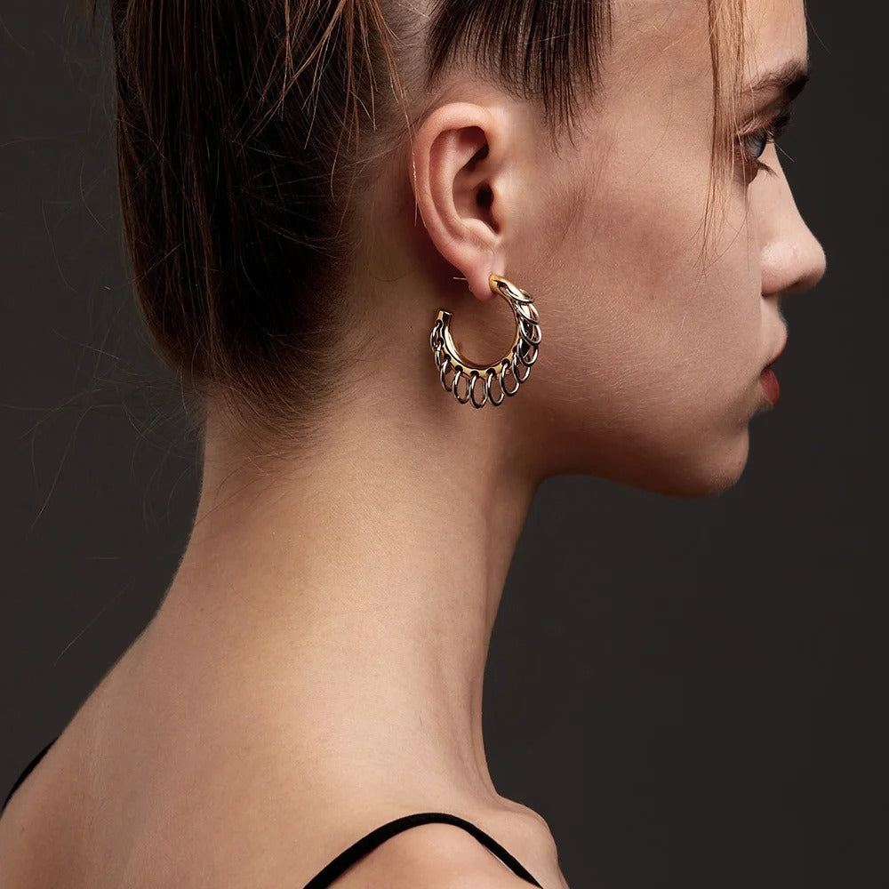 18K Gold Titanium Steel C- Shaped Ring Buckle Earrings
