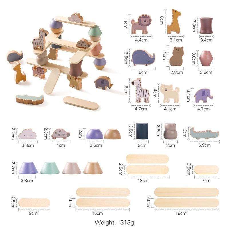 Building Blocks Animal Stacking Balance Wood Educational Toys