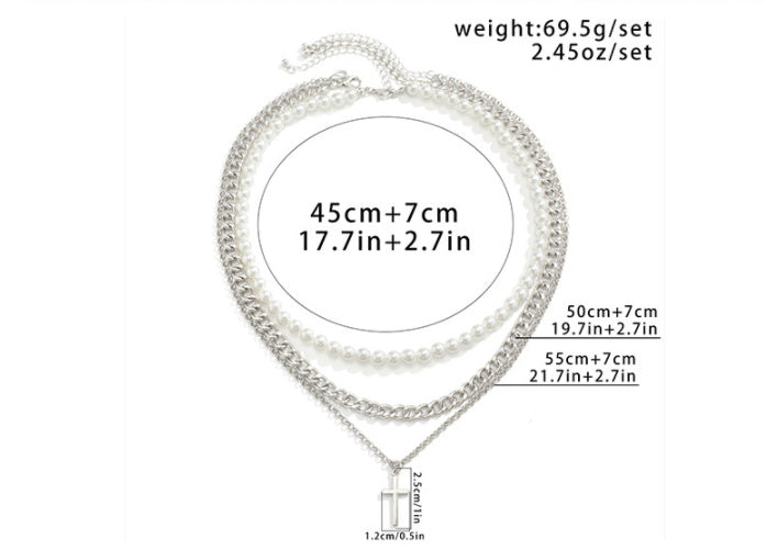 Collier Hip Hop Hipster européen avec croix de perles