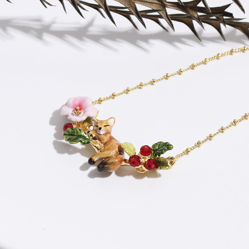 Collar Zorrito Y Flor Frutas Oro