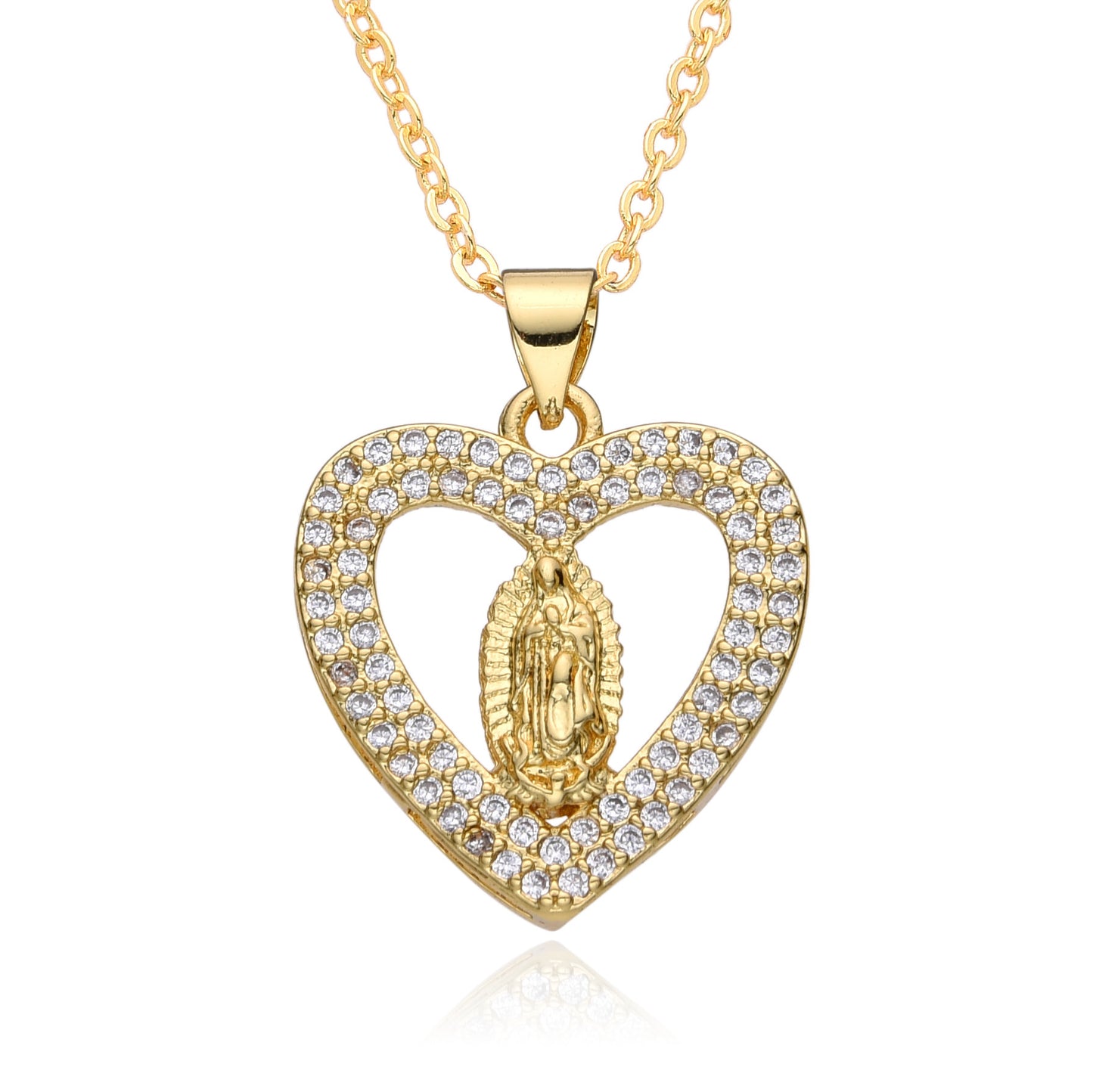 Collier rond en Zircon en forme de cœur, pendentif religieux de la vierge marie, bijoux exquis
