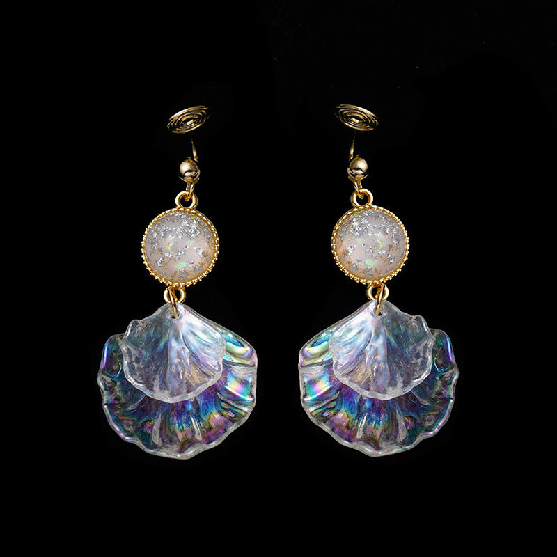 Boucles d'oreilles pétales de coquille acrylique colorées, bobine de moustique