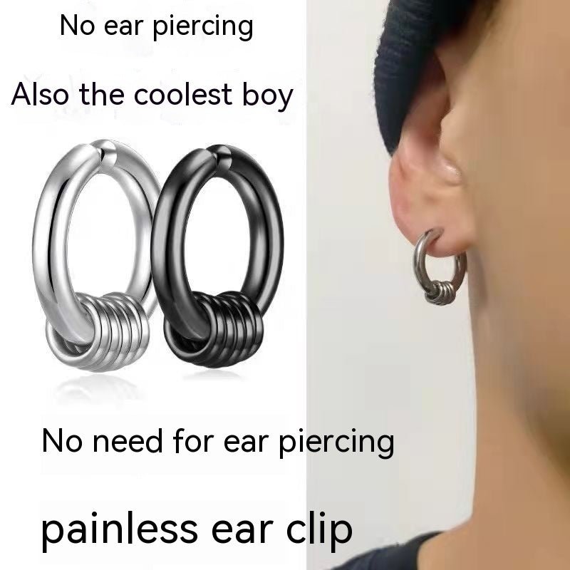 Clips para las orejas de acero de titanio sin dolor para hombres y mujeres, cinco anillos que combinan con todo