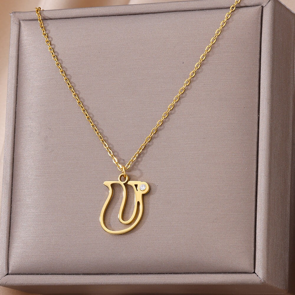 Collier avec pendentif en forme de lettre creuse Simple pour filles, ornement en acier inoxydable