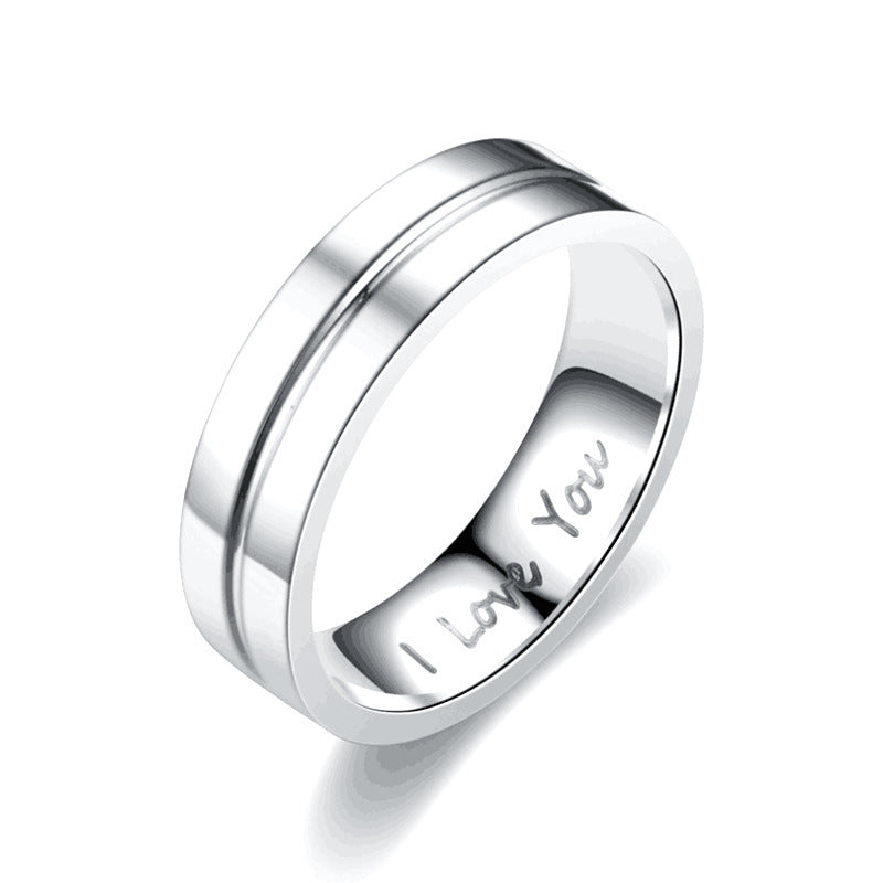 Titanium Steel Couple Ring I LOVE YOU Engagement Diamond-studded Ornament