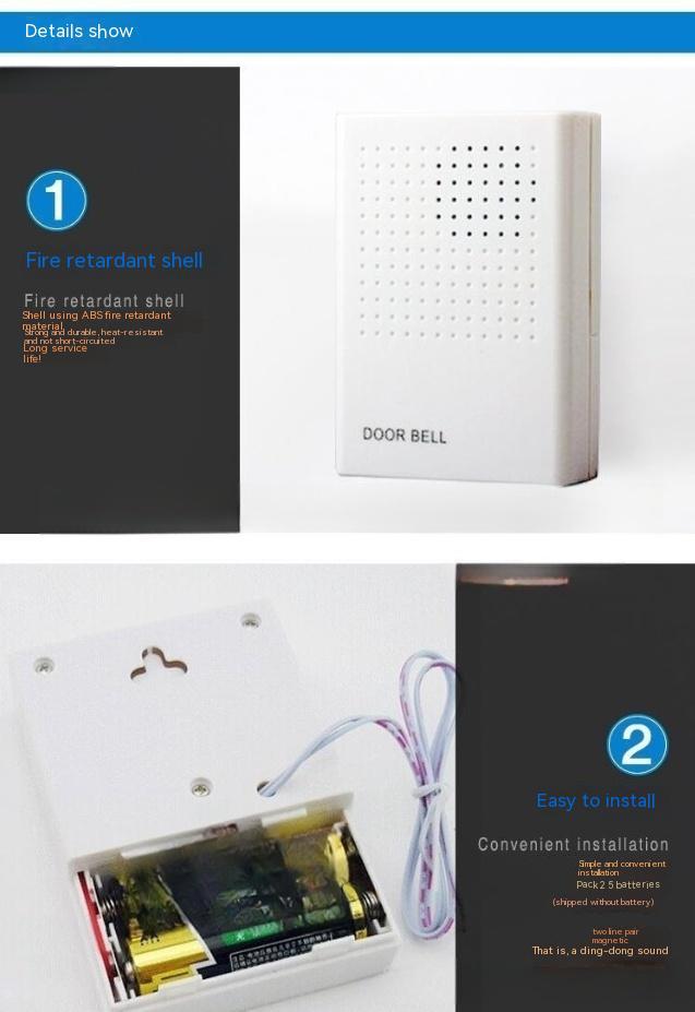 Accesorios de control de acceso de timbre Dingdong montados en batería con timbre con cable