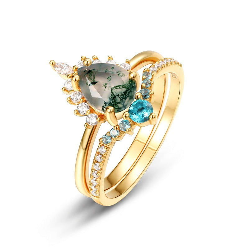 Bague femme en argent S925 incrustée de pierre de mousse verte