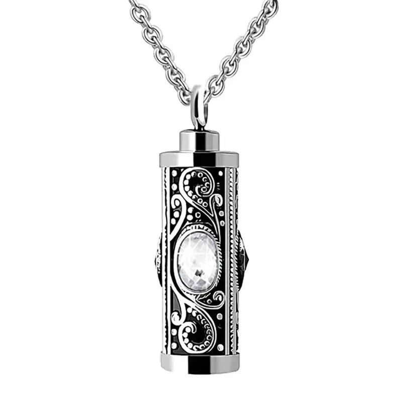 Stainless Steel Birthstone Cinerary Casket Openable Pendant Necklace