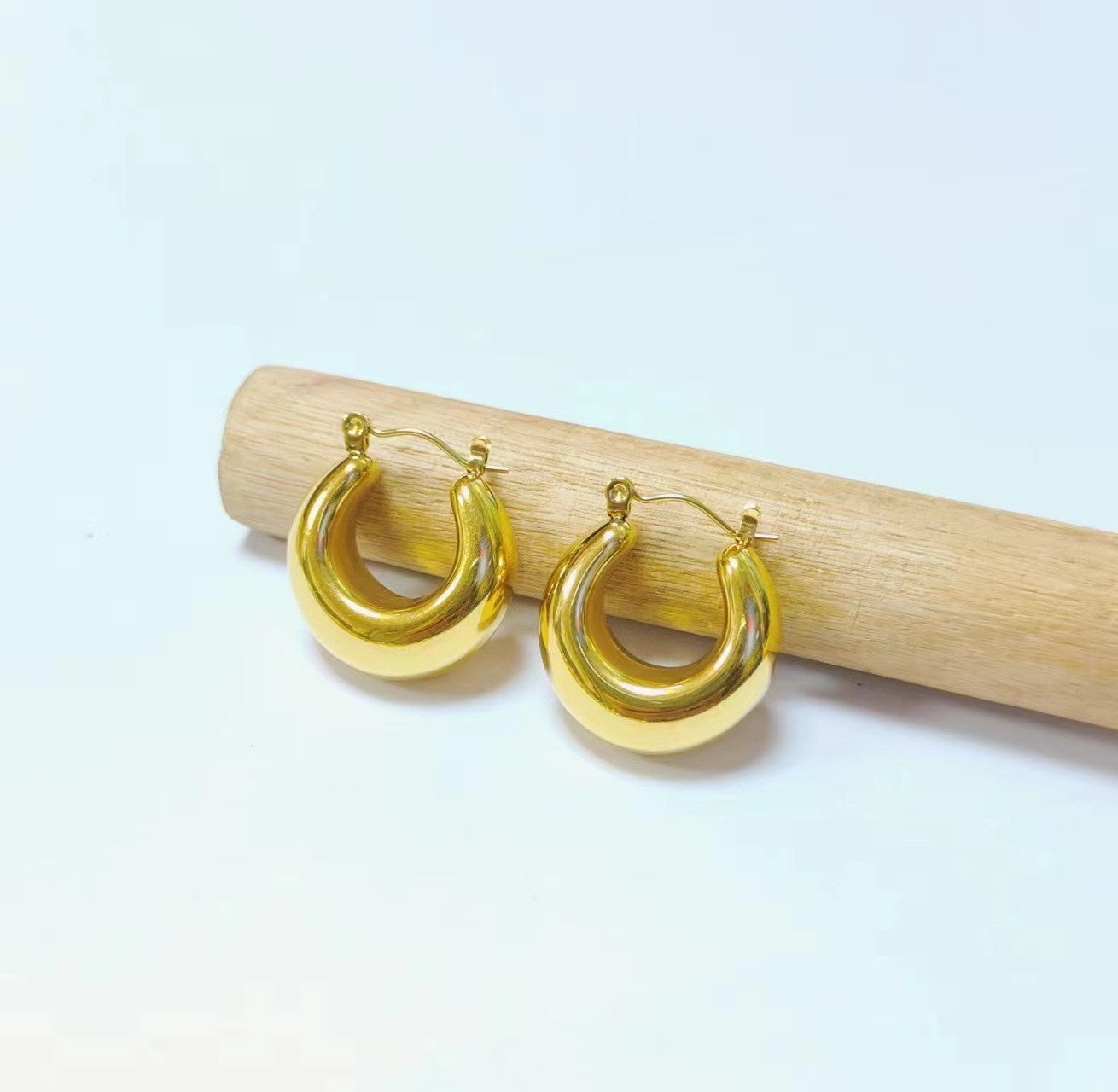 Boucles d'oreilles ovales plaquées en cuivre, or véritable 18 carats, Texture Simple, entrée de tempérament Lux, haute qualité
