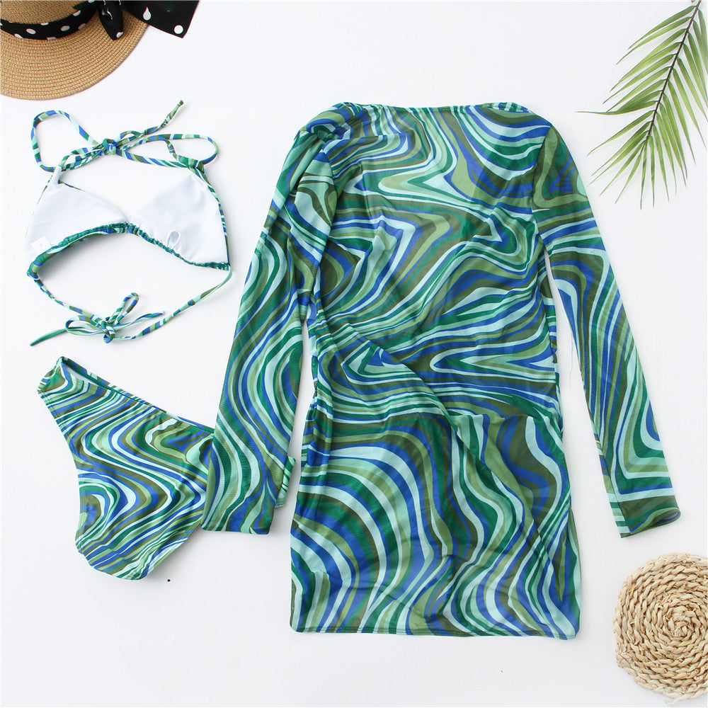 Bikini de malla de tres piezas para mujer