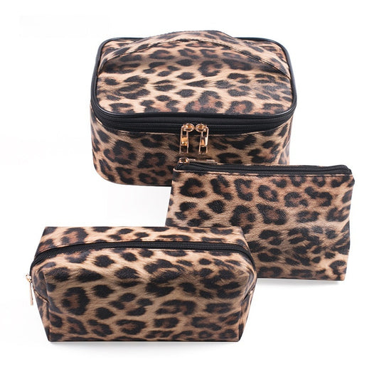 Bolsa de maquillaje con estampado de leopardo Bolsa de almacenamiento de viaje portátil de PU