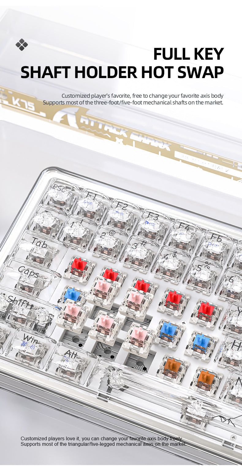 Attack Shark K75RGB Teclado inalámbrico mecánico Bluetooth con junta transparente y conexión en caliente