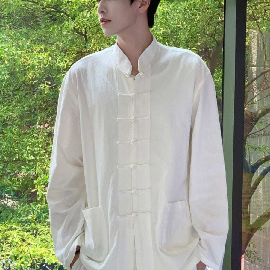 National Style Shirt Stand Collar Long-sleeved Chinese Knot Button High-grade