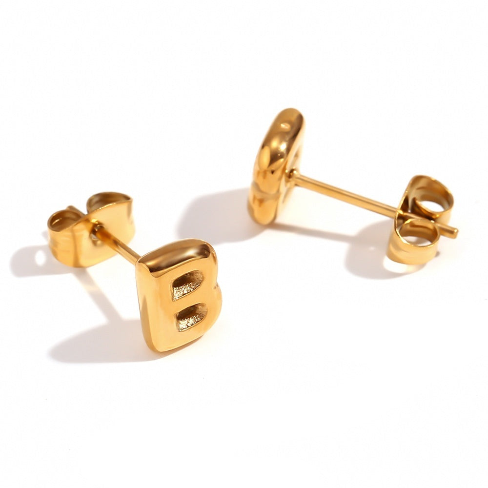 Titanium Steel Earrings 18K Gold Mini Alphabet Letter Earrings Women