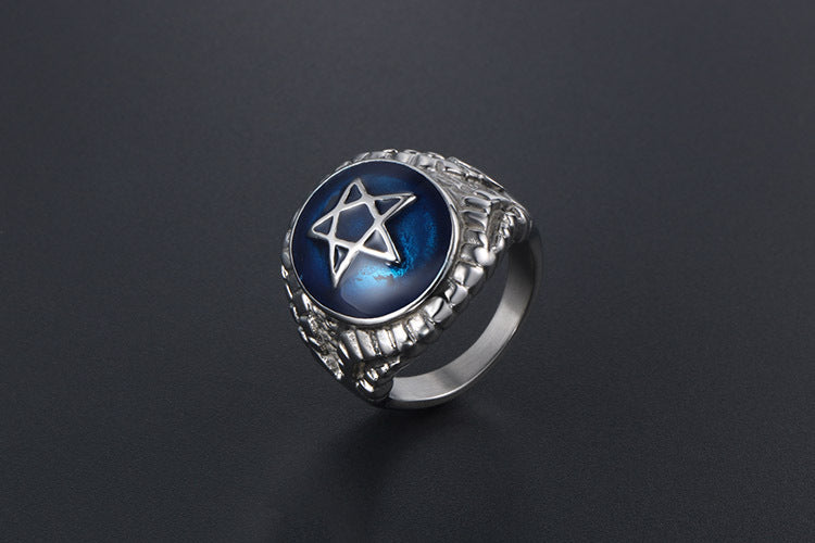 Anillo de estrella hexagonal punk de moda para hombres y mujeres