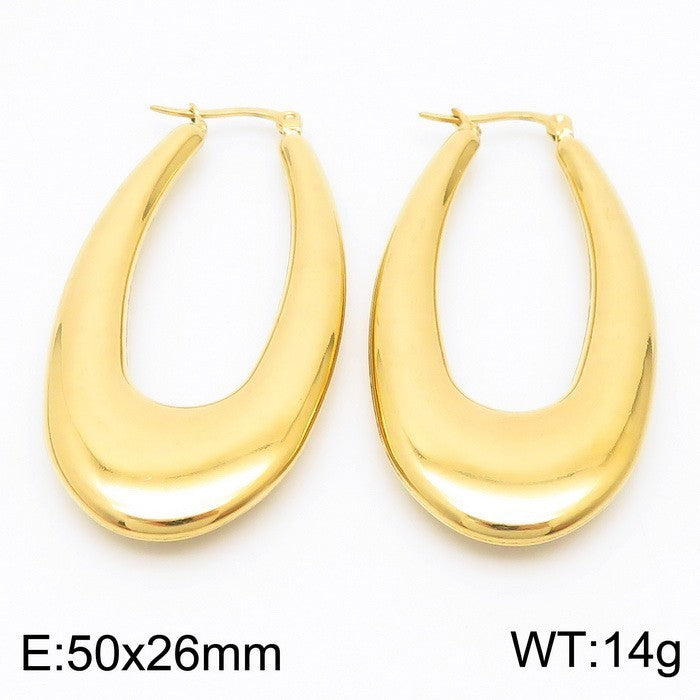 Clip d'oreille brillant en forme de U en acier titane plaqué boucles d'oreilles creuses 18 carats