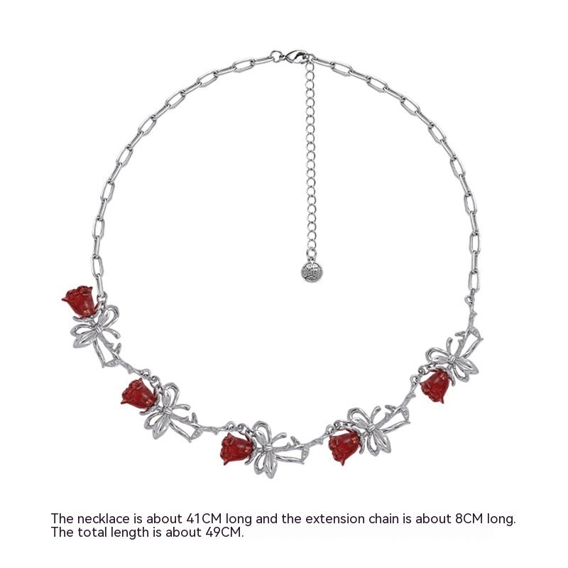 Red Rose Bow Earrings For Women