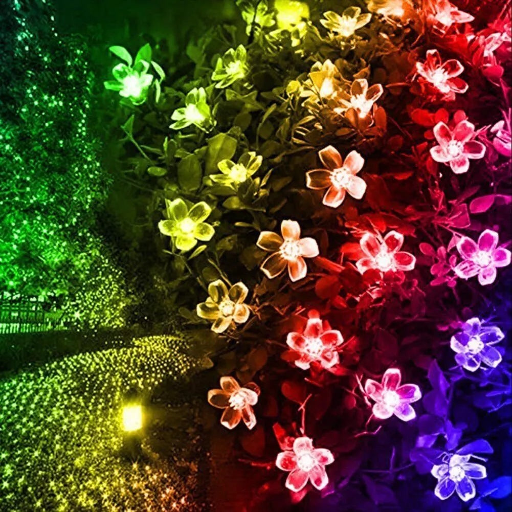 Guirlande lumineuse à énergie solaire, lumière clignotante, fleurs, vacances de noël