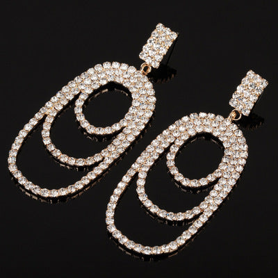 Boucles d'oreilles à la mode avec grand strass, anneau rond de style coréen