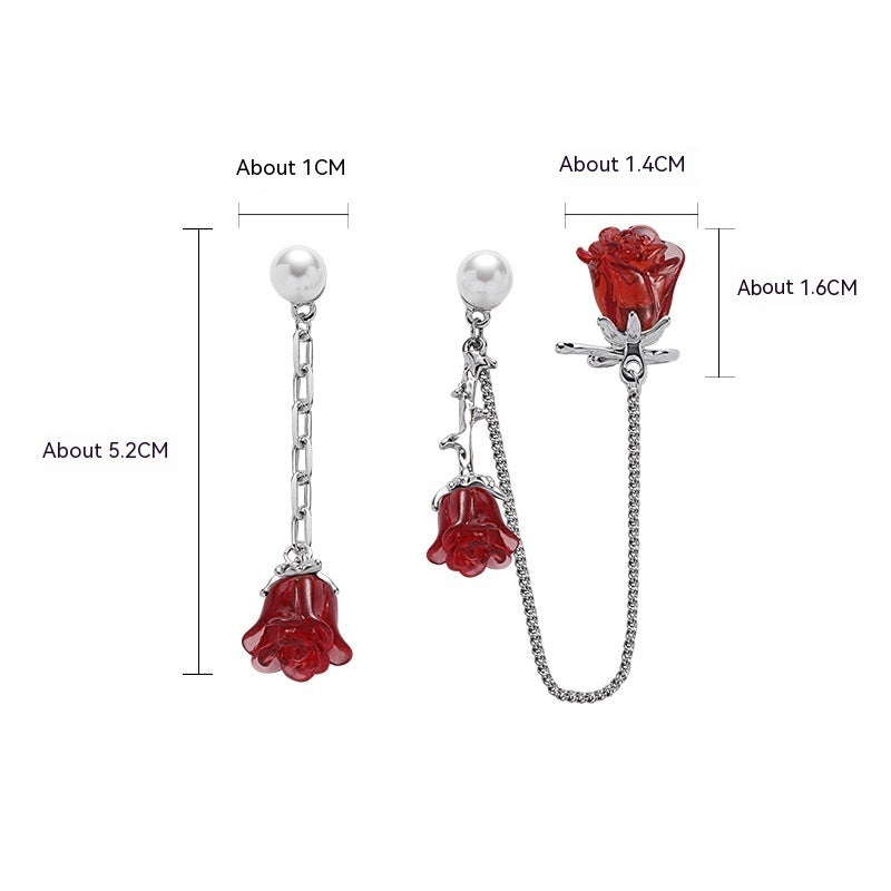 Red Rose Bow Earrings For Women