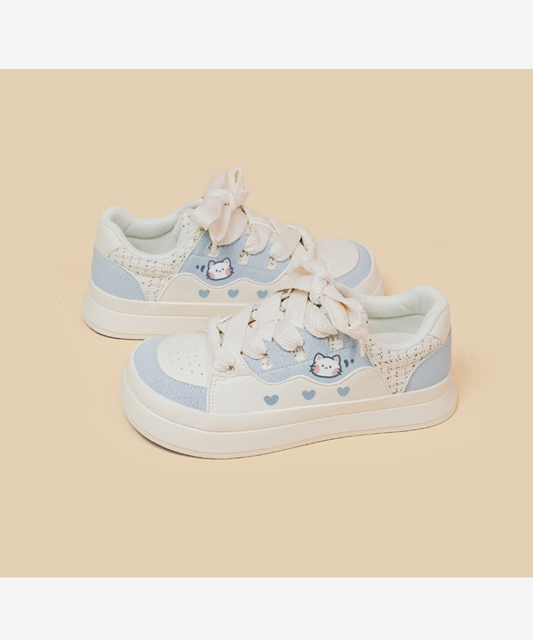 Baskets basses à lacets pour filles mignonnes, chaussures blanches