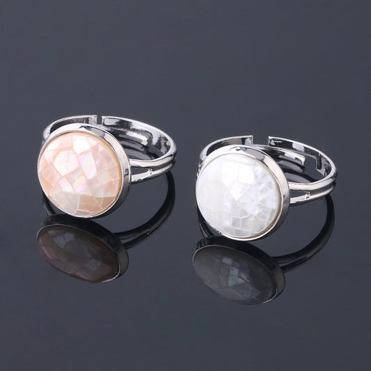 Women's Shell Ornament Convex Adjustable Stitching Circular Section Ring