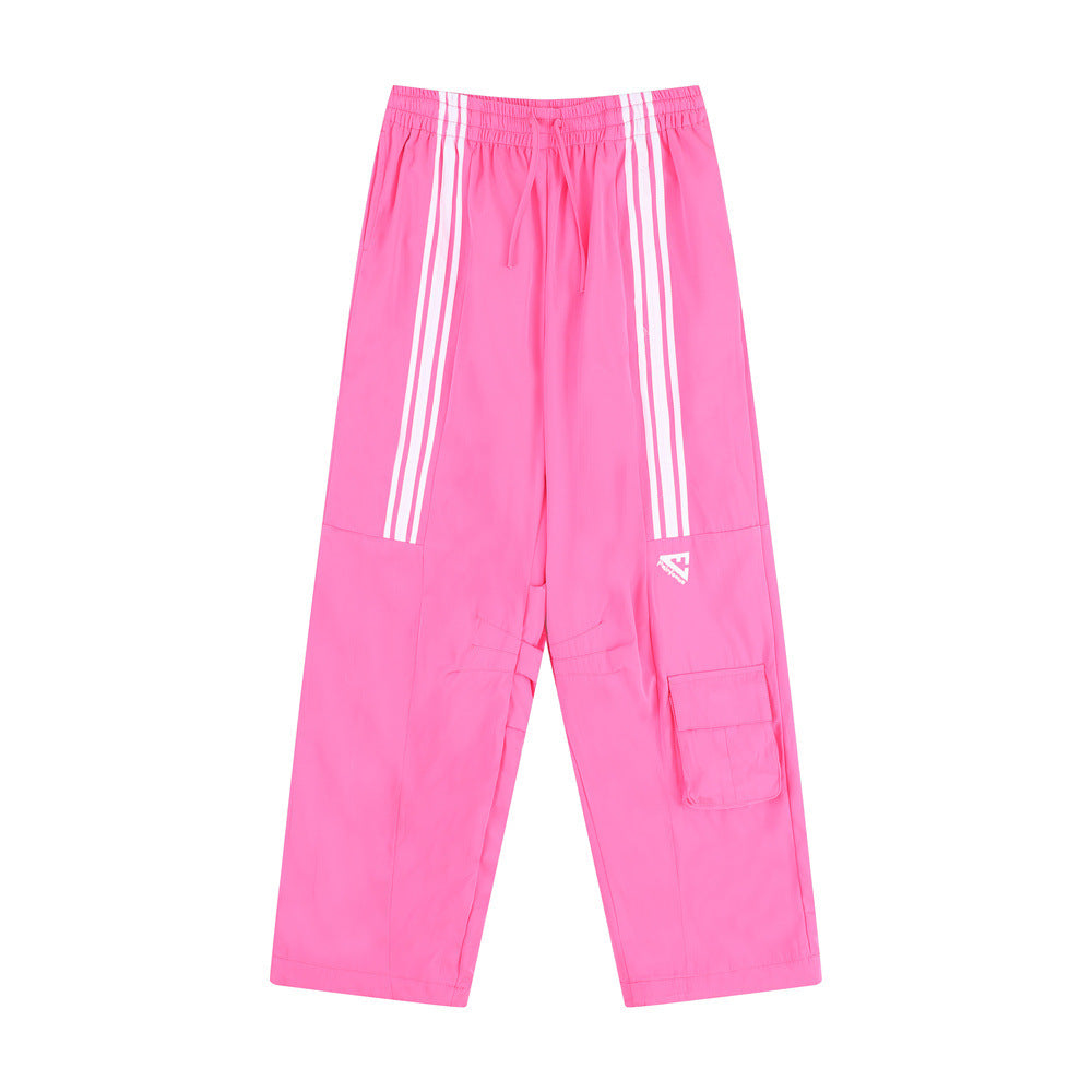 Men's Striped Stitching Ruffle Thin Ankle-tied Drawstring Sports Pants