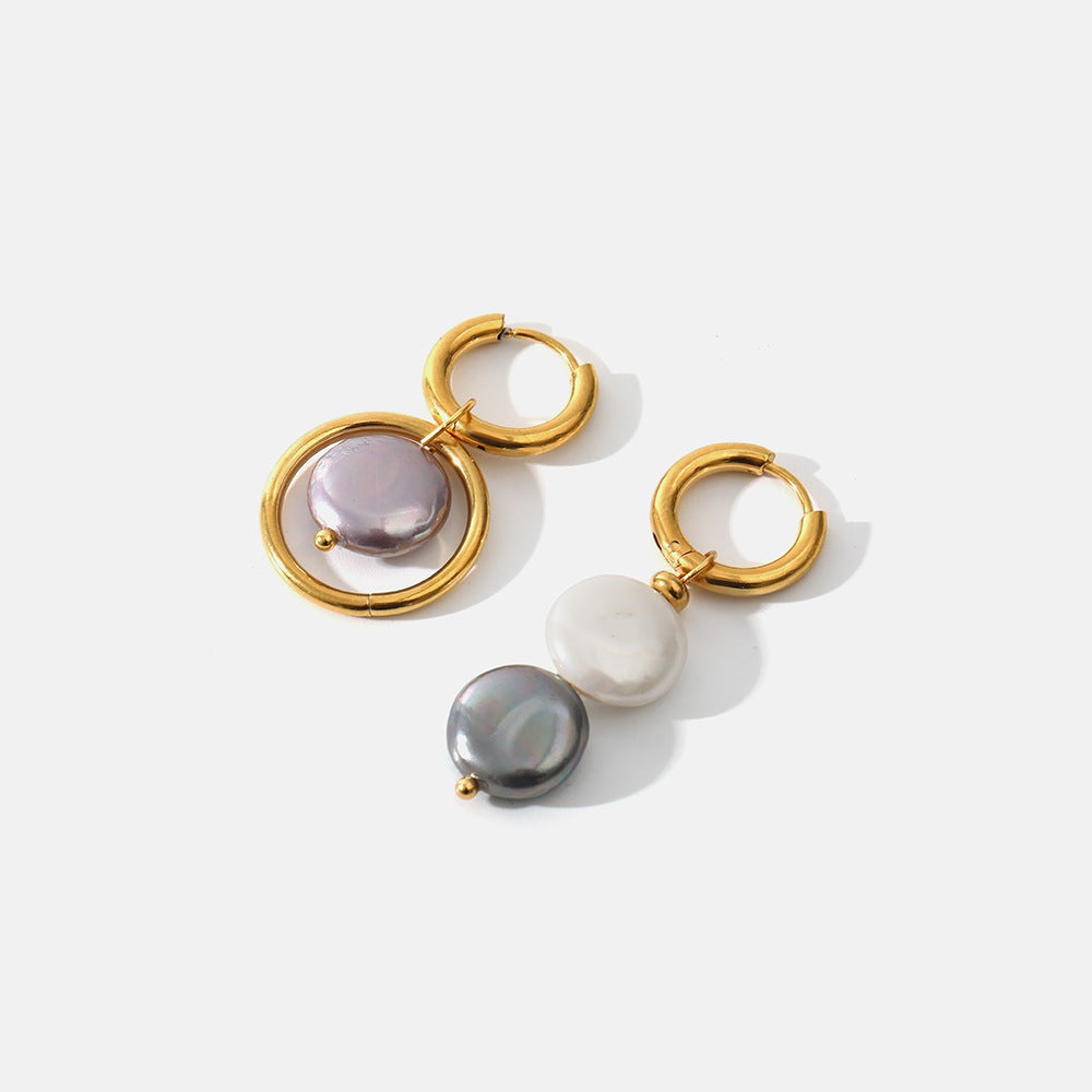 Boucles d'oreilles en pierre naturelle à placage asymétrique et couture circulaire ajourée