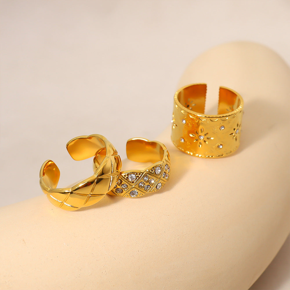 Bague sculptée de style cour vintage français, design creux