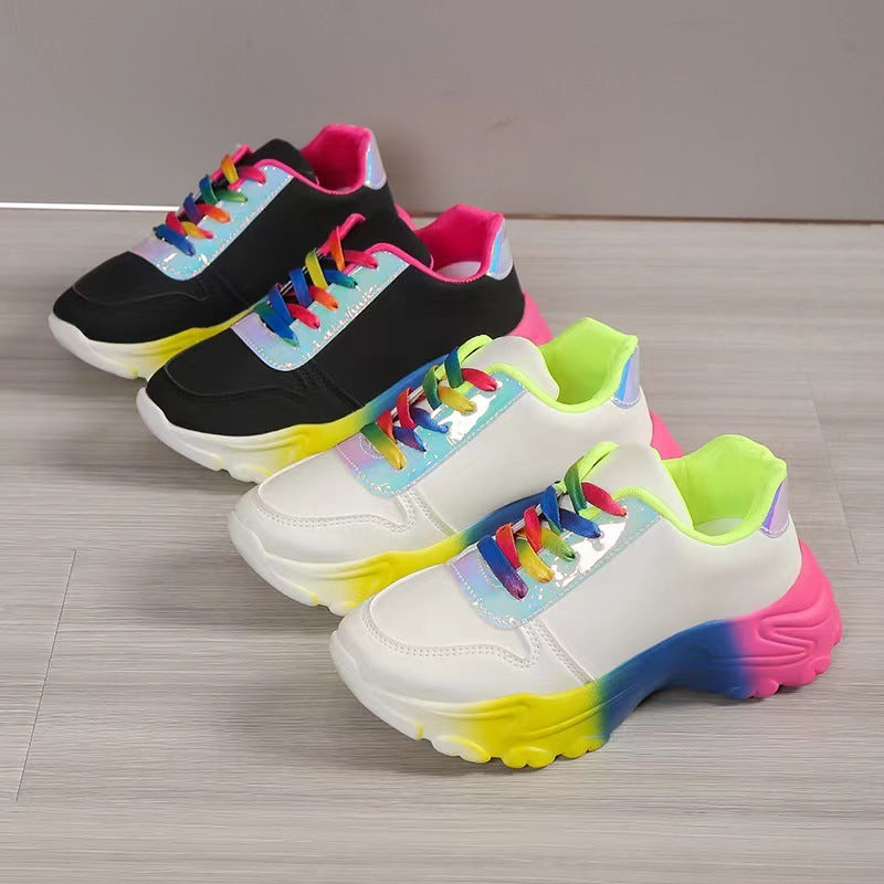 INS Style – chaussures de sport couleur arc-en-ciel pour femmes, baskets à lacets à semelle épaisse, légères et décontractées, pour la course à pied et la marche