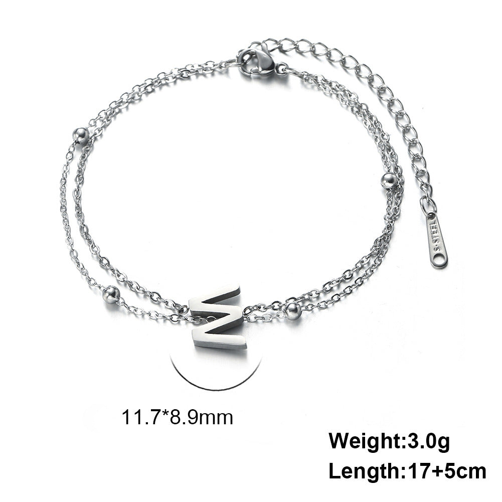 Cut Titanium Steel Double-layer Chain 26 Letters Pendant Bracelet
