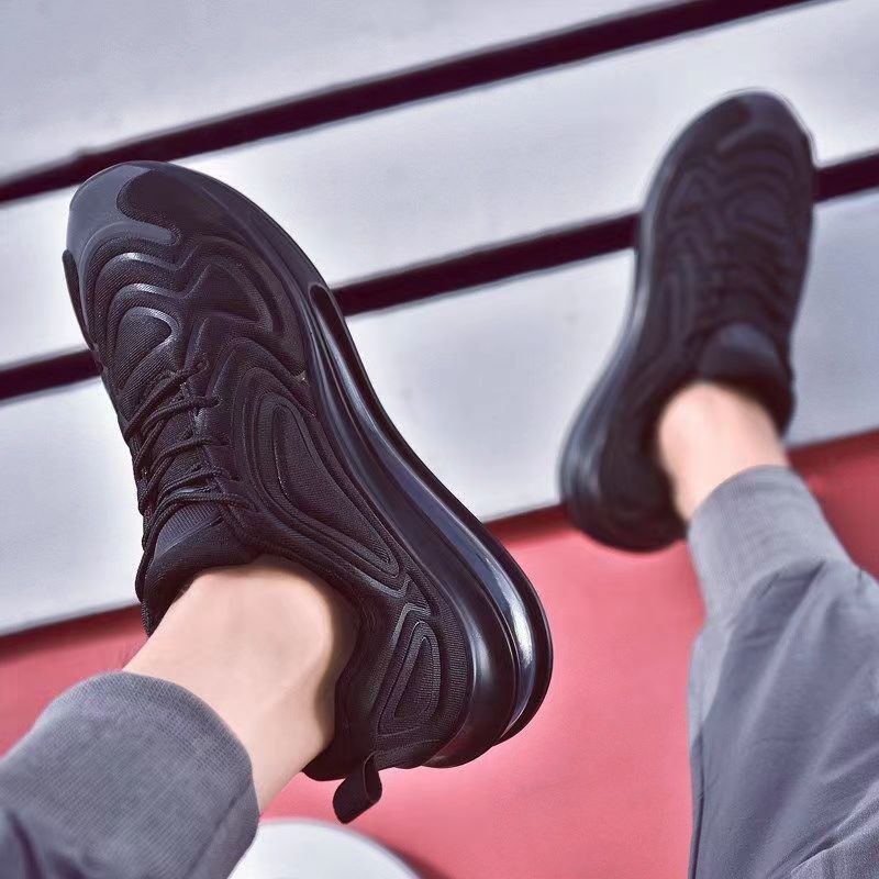 Zapatos informales con cojín de aire para hombre, zapatillas deportivas transpirables con cordones, color negro, para exteriores