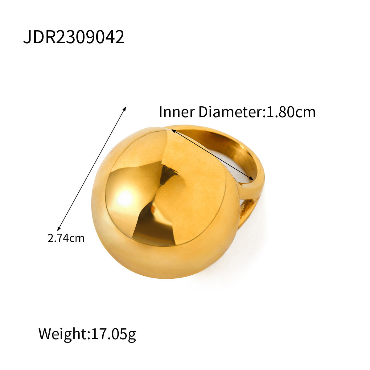 Anneau sphérique potelé en acier inoxydable en acier titane de style froid, or 18 carats