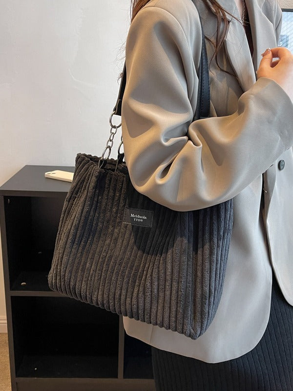 Sac à bandoulière décontracté en velours côtelé de grande capacité pour femmes