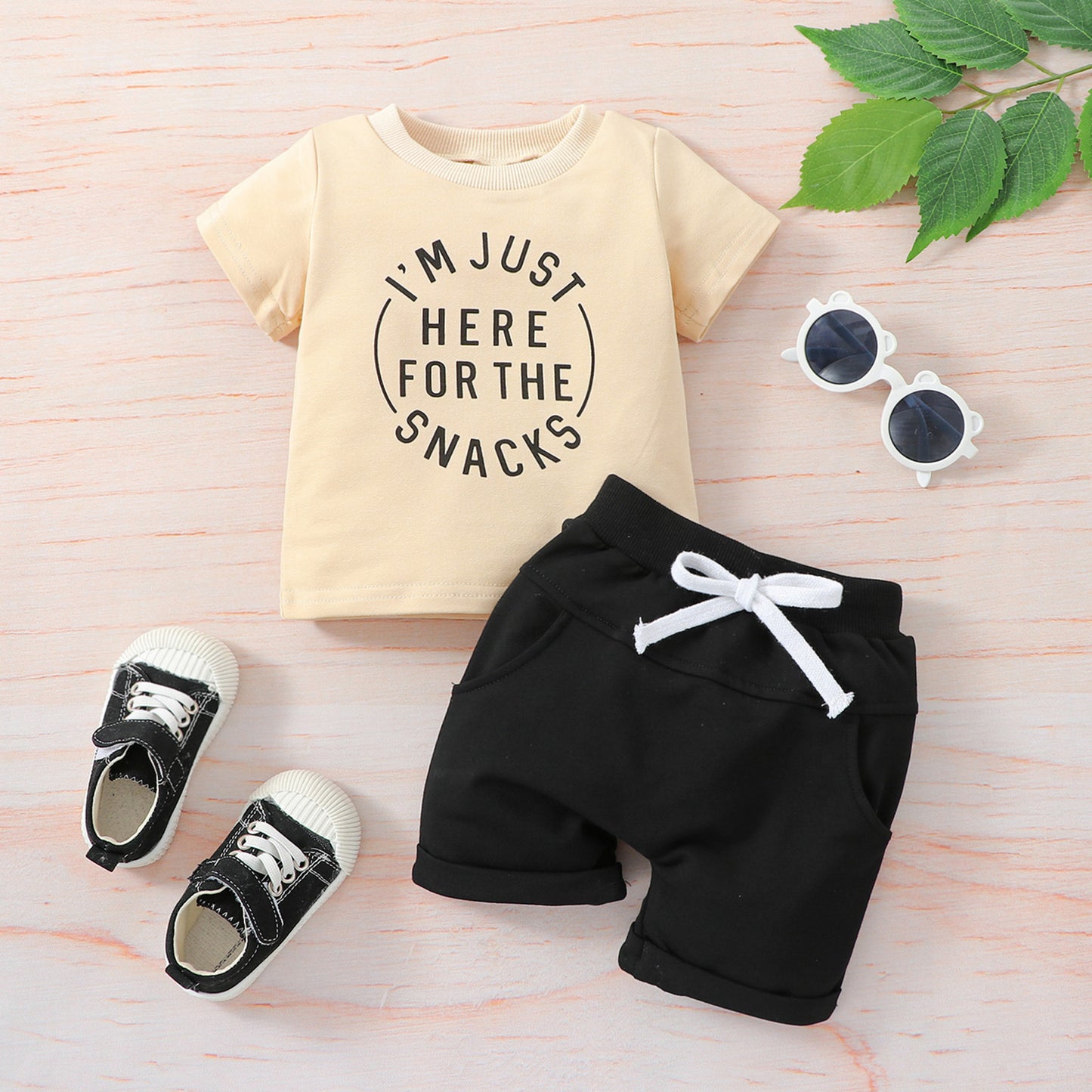Vêtements de printemps et d'été pour bébé, vêtements de Style occidental, chemise avec lettres imprimées, short de couleur unie