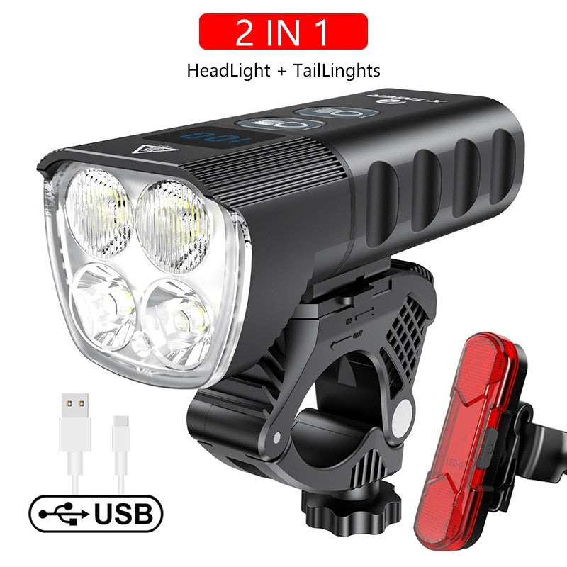 Lampe d'extérieur étanche rechargeable par USB, affichage de la puissance, lumière d'équitation nocturne en montagne