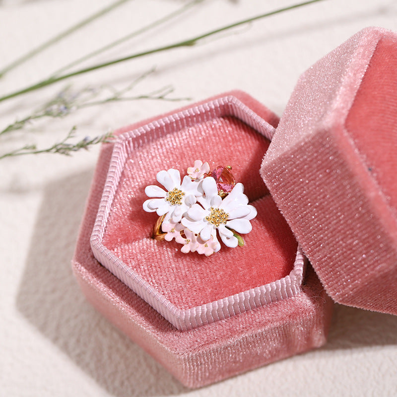 Anillo Flor Encaje Verbena Circonitas Oro