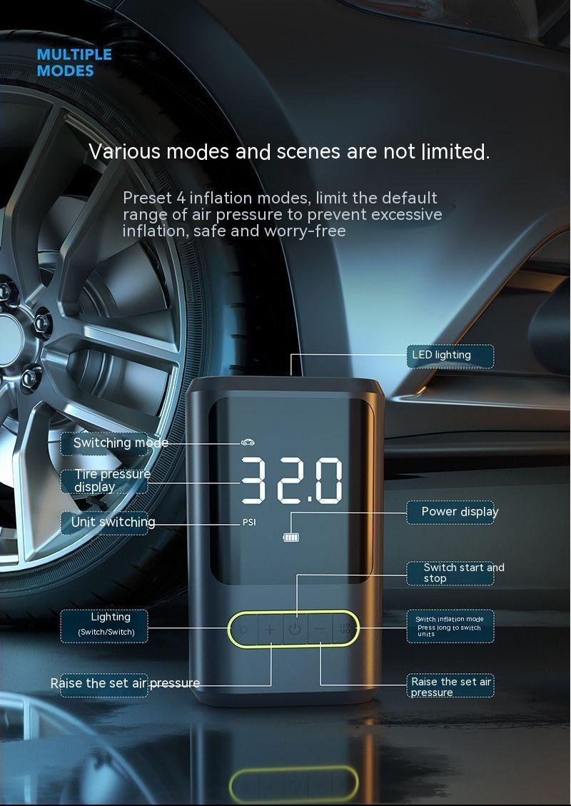 Pompe à air de véhicule à affichage numérique de charge sans fil portable
