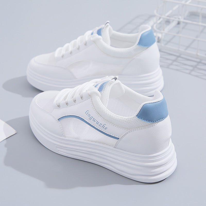 Women's Sports White Shoes Thick Sole Height Increasing Shoes